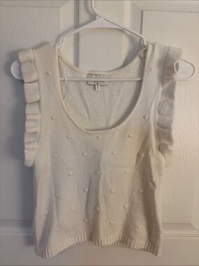 Fable Cream Textured Ruffle-Shoulder Knit Tank
